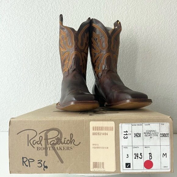 NEW Rod Patrick Mens Cowboy Boots 14.5B Perro Loco Brown Leather Soles Western - Picture 12 of 13